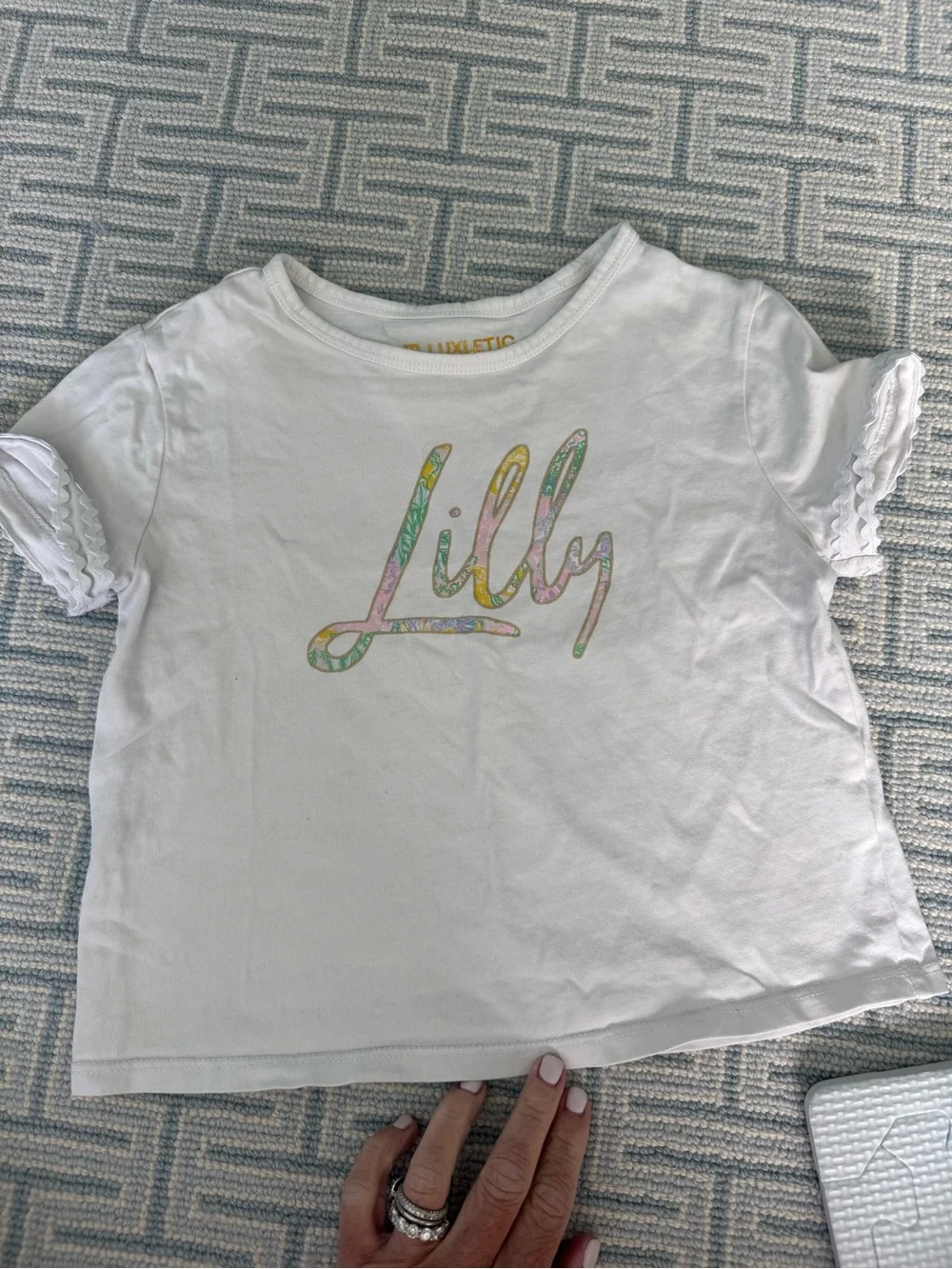 Lilly Pulitzer White Girls' Short Sleeve Tee with Pastel Script Logo